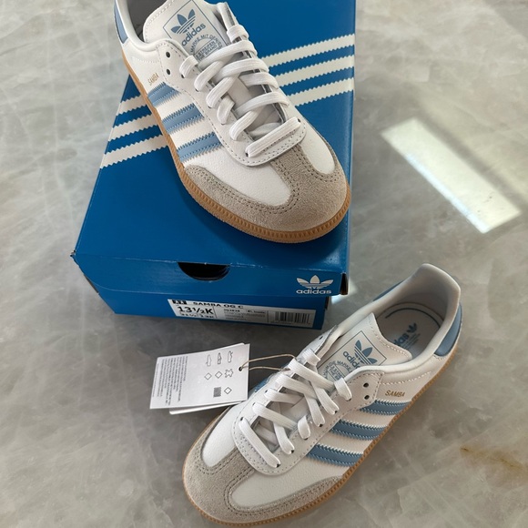 Adidas Samba OG C Sneakers (Kids)  Size US 13.5K  White/Ash Blue  New w/  Box
